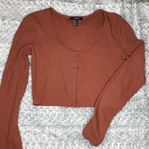 Button Up long Sleeve Crop Top